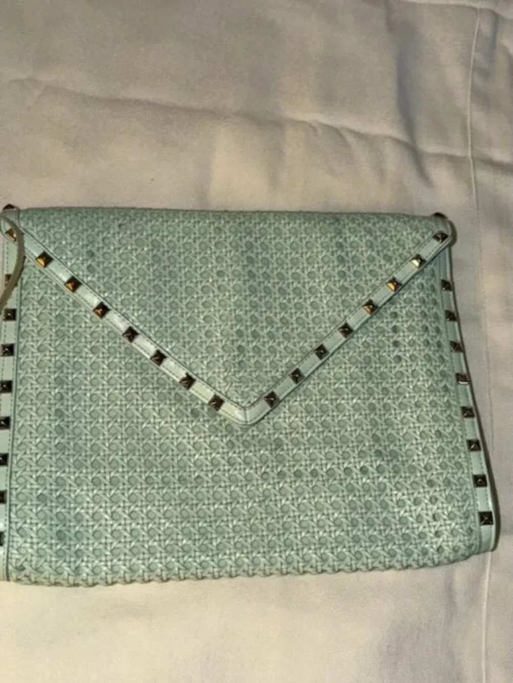 Rabecca Minkoff Leather Mint green Large envelope silver Accent studs woven Clut